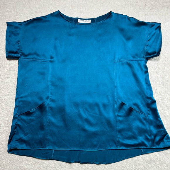 Inclan Studio 100% Silk Teal Blue Tunic‎ Top M - Picture 9 of 9